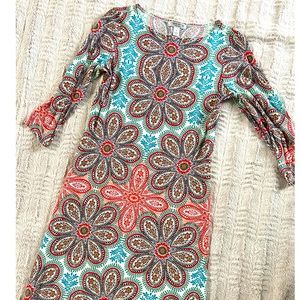 London Style Collection Geometric Floral Dress